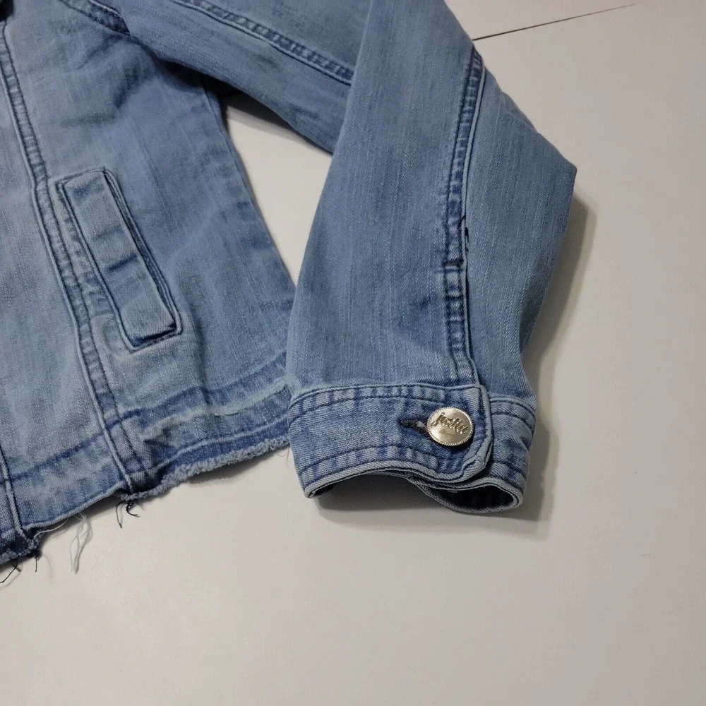 Justice Jean Jacket Girls 12 14 Blue Buttons Flap Pockets Collared Stretch Denim